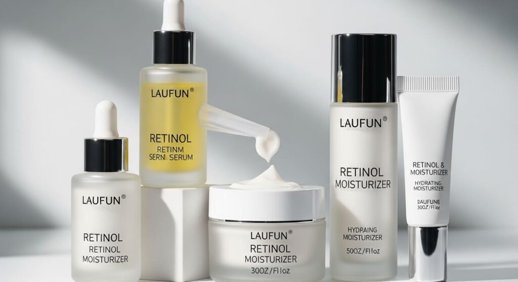 Productos de skincare con retinol y humectante