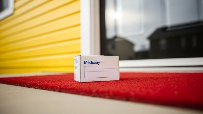 Caja de medicamentos en puerta