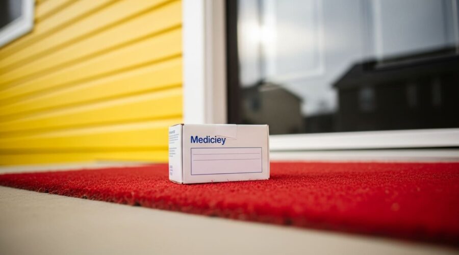 Caja de medicamentos en puerta