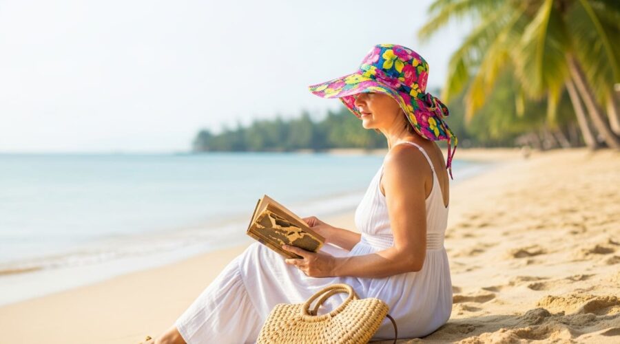 Persona con sombrero en playa