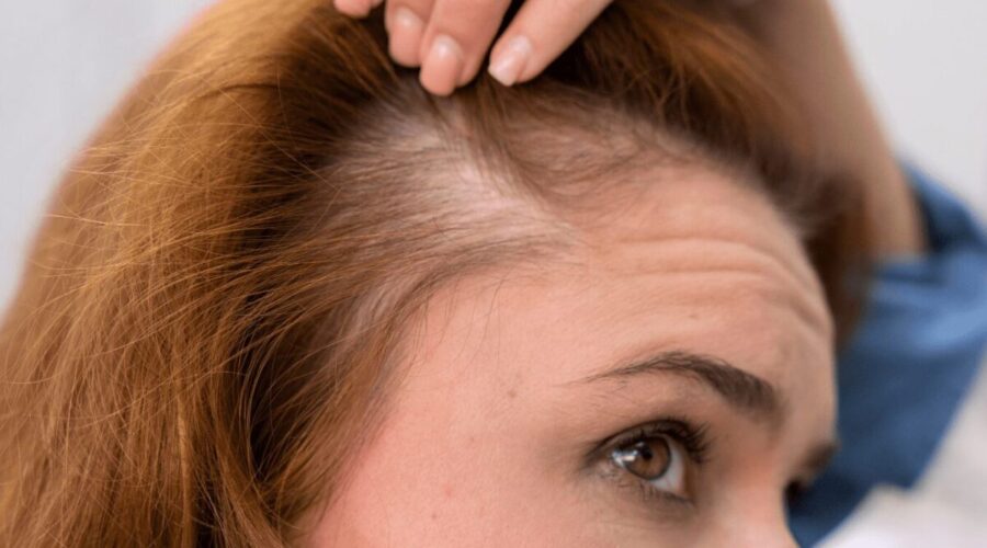 mujer con caida de cabello